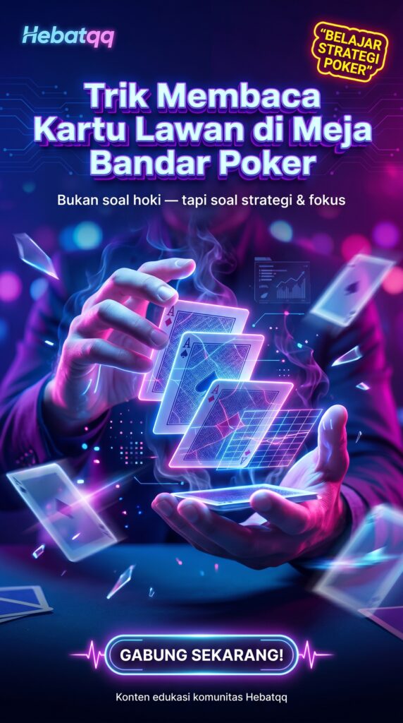 Trik Membaca Kartu Lawan di Meja Bandar Poker: Strategi Jitu Menguras Chip Musuh! create a cinematic, mouthwatering poster 202606162154